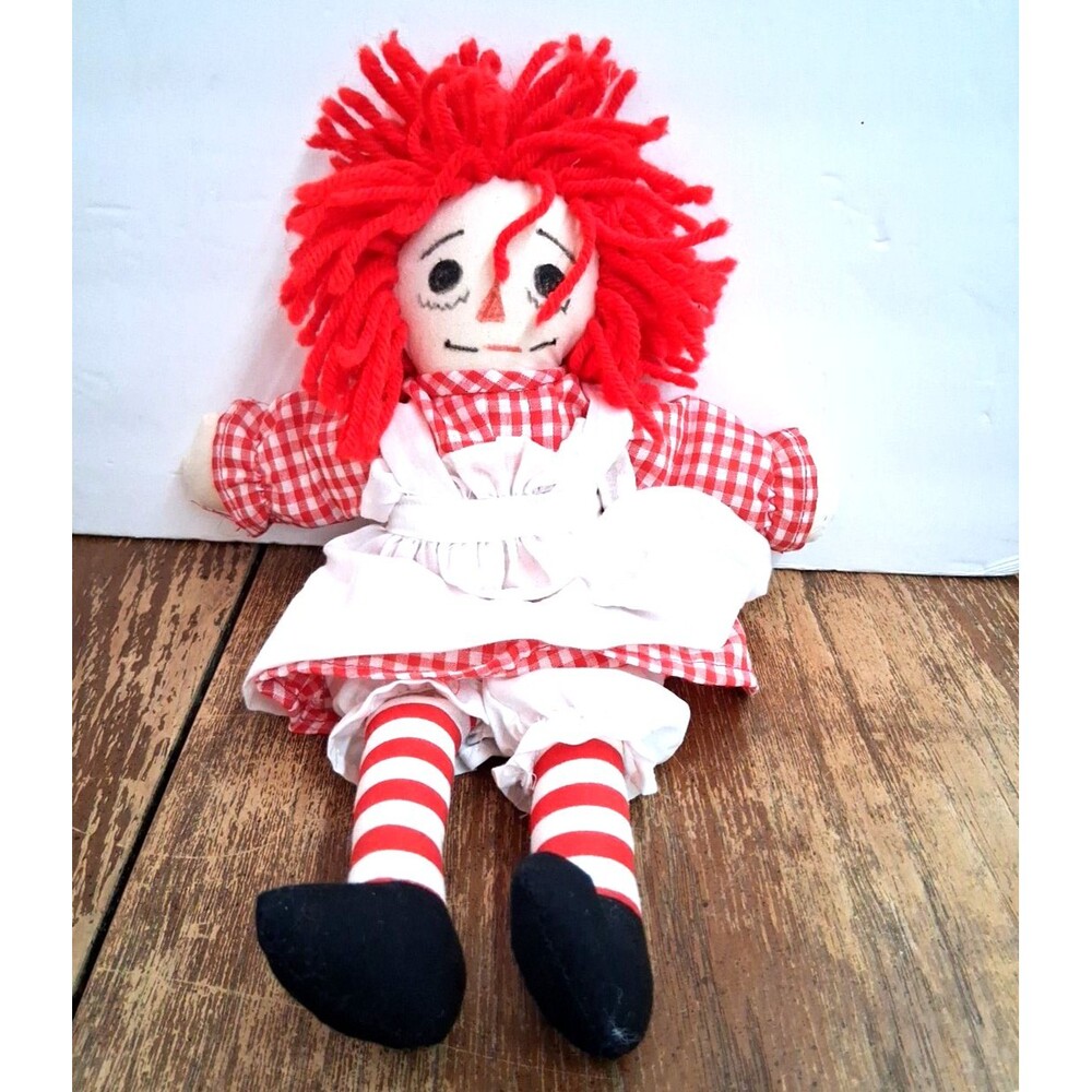 Vintage Raggedy Ann Doll 12" Handmade Rag Doll Hand Painted Face Folk Art Cloth